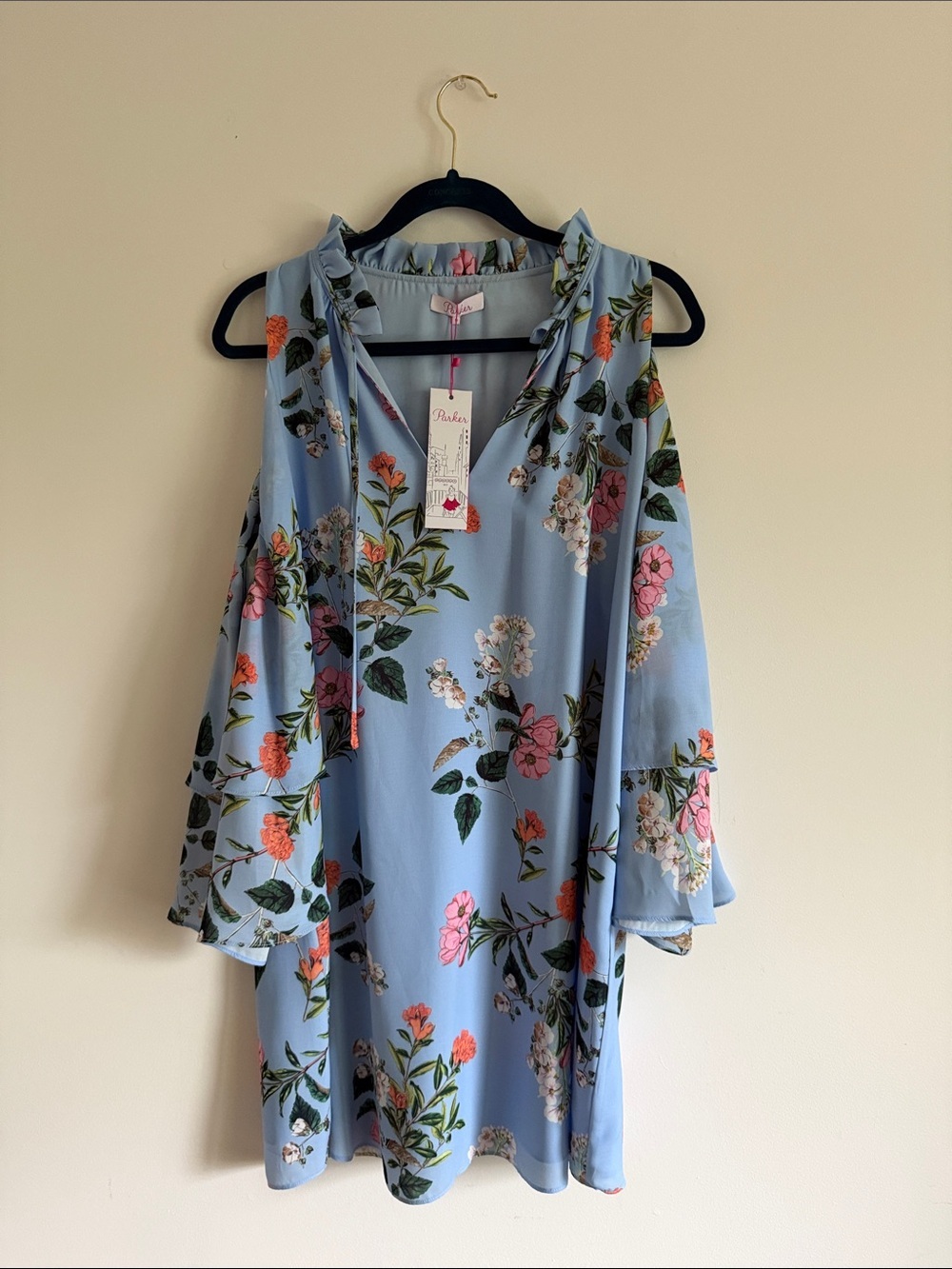 NWT Parker Sky Blue Floral Shoulder Dress Flowy Feminine Size 8 - Picture 2 of 12